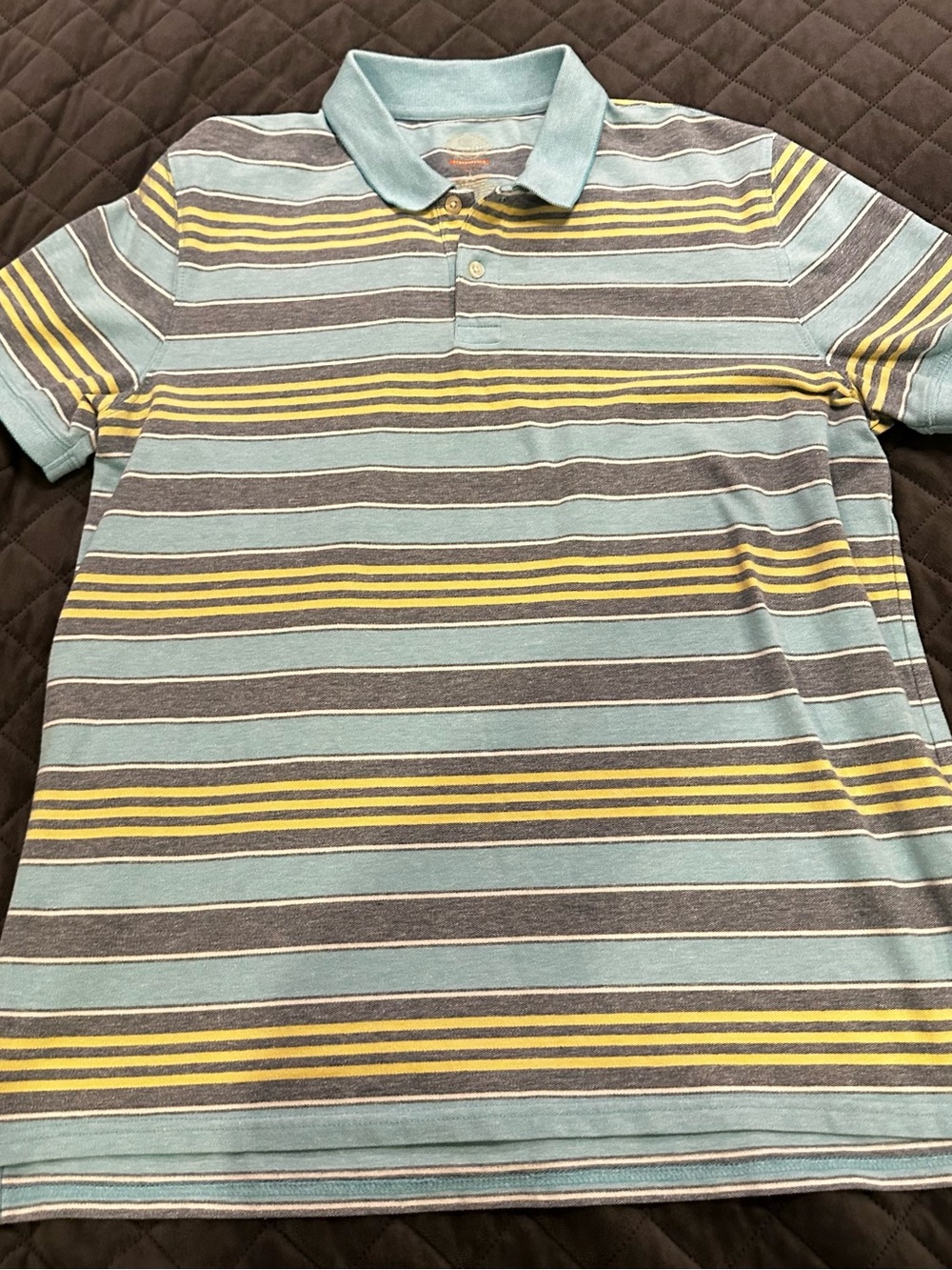 St. John's Bay Men's Striped Polo in Aqua, Gray & Yellow